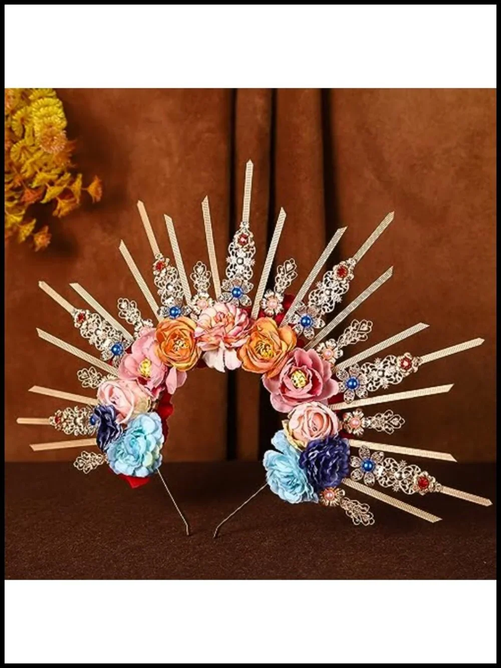 Handmade Blue Rose Halo Crown Renfaire Woodland Flower Headpiece for Women